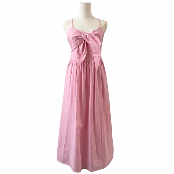 Deluc Padua Pink Poplin Maxi Dress | NWT | Bow Tie V-Neck | Size M - Picture 2 of 16